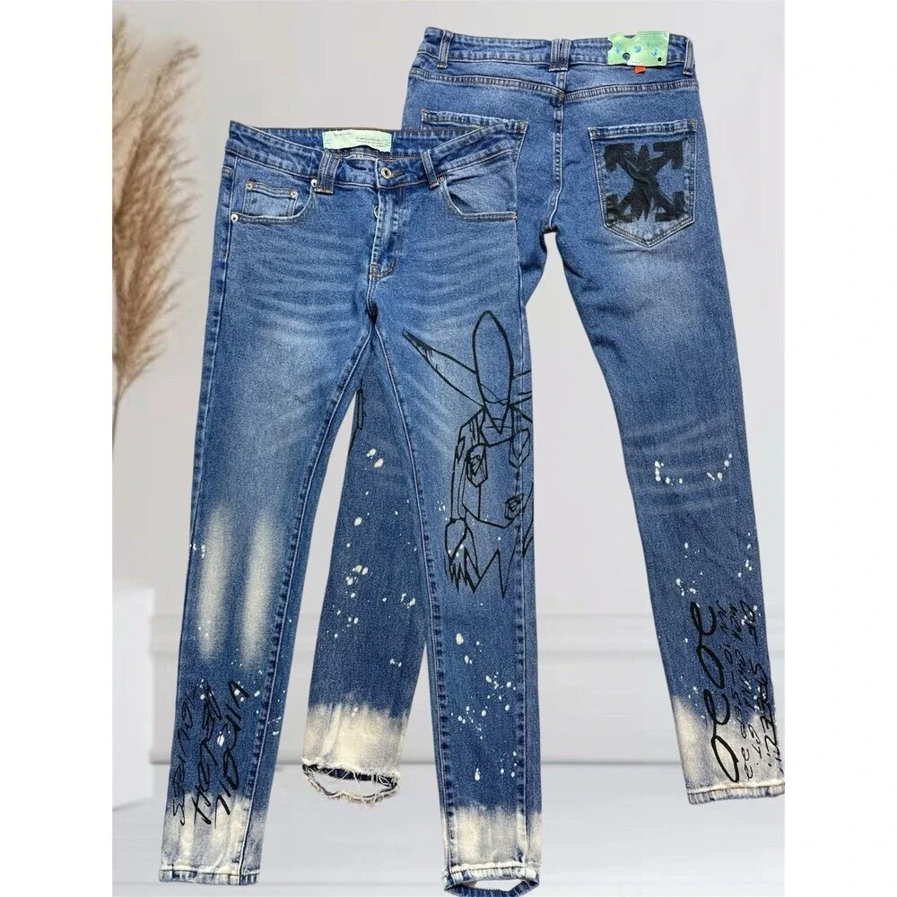 Off-White C/O Virgil Abloh Main Label Men’s Skinny Jeans Size 30 Made In Italy